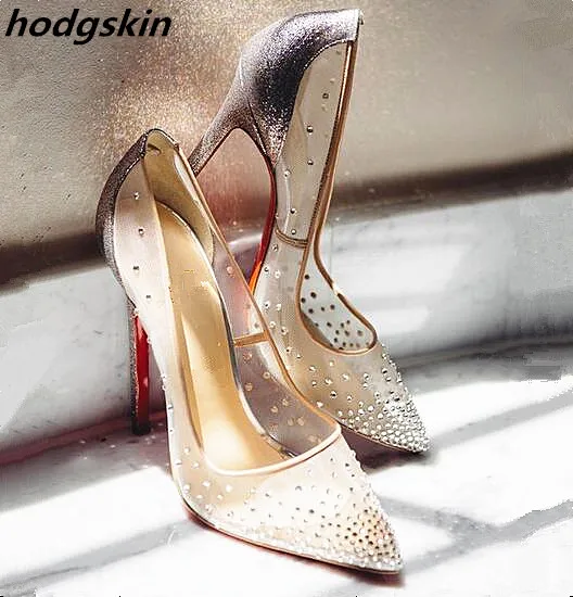 

Purple Bling Leather Cover Mesh Crystal Studs Slip On Thin High Heels Women Pumps 12cm 10cm Lace Wedding Party Shoes Woman