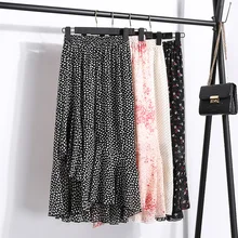 Летнее шифоновое юбки Для женщин s эластичный Высокая Талия плиссированная юбка Цветочный принт Повседневное черный юбка женская распродажа миди Faldas Jupe