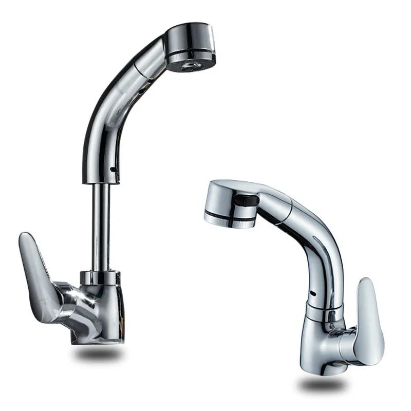MOIIO Modern Gold Bathroom Faucet Height Adjustable Multifunction Pull Out Bathroom Faucet 360 Rotation Hot&Cold Water Mixer Tap