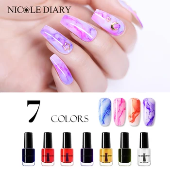 

NICOLE DIARY Blooming Nail Polish Gel 6ml Gradient Watercolor Ink Blue Purple Nail Art Varnish DIY Design