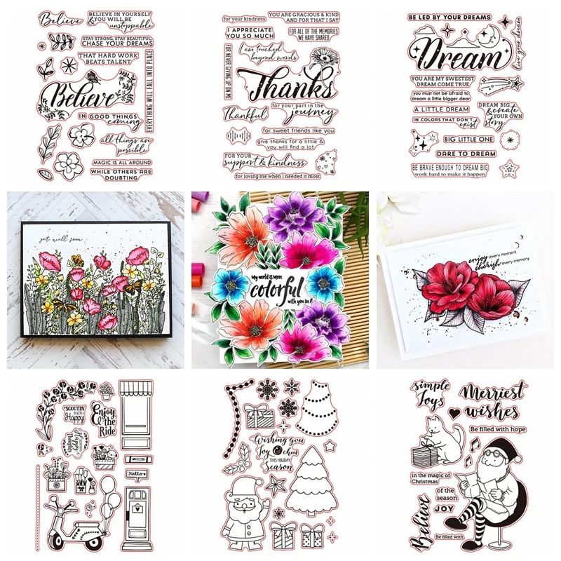 

Letters Bloom Flower Transparent Clear Silicone Stamp Set for DIY Scrapbooking/Photo Album Cards Making Decorative Clear Stamp