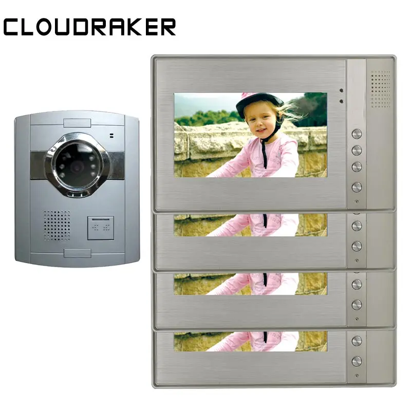 

CLOUDRAKER 7'' Video Doorbell Intercom System 4x Metal Texture Monitor with 1x Wired Door Phone Camera Video Intercom