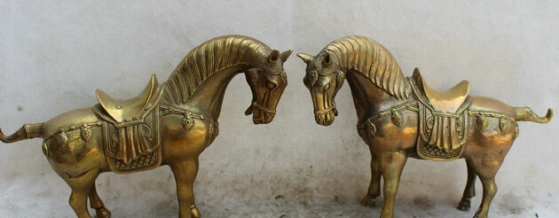 

JP S0524 9 Chinese Brass success Fengshui Zodiac Year Tang Horse sculpture Statue pair