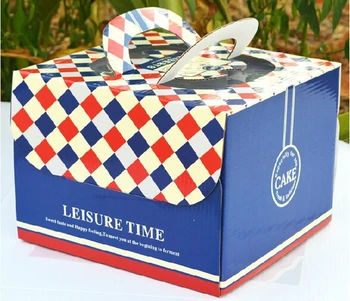 

Free Shipping 50pcs/lot Corrugated Paper Made 6" 8" Kraft Decorating Cake Paper Box Navy Design Blue And Red Color Plaid