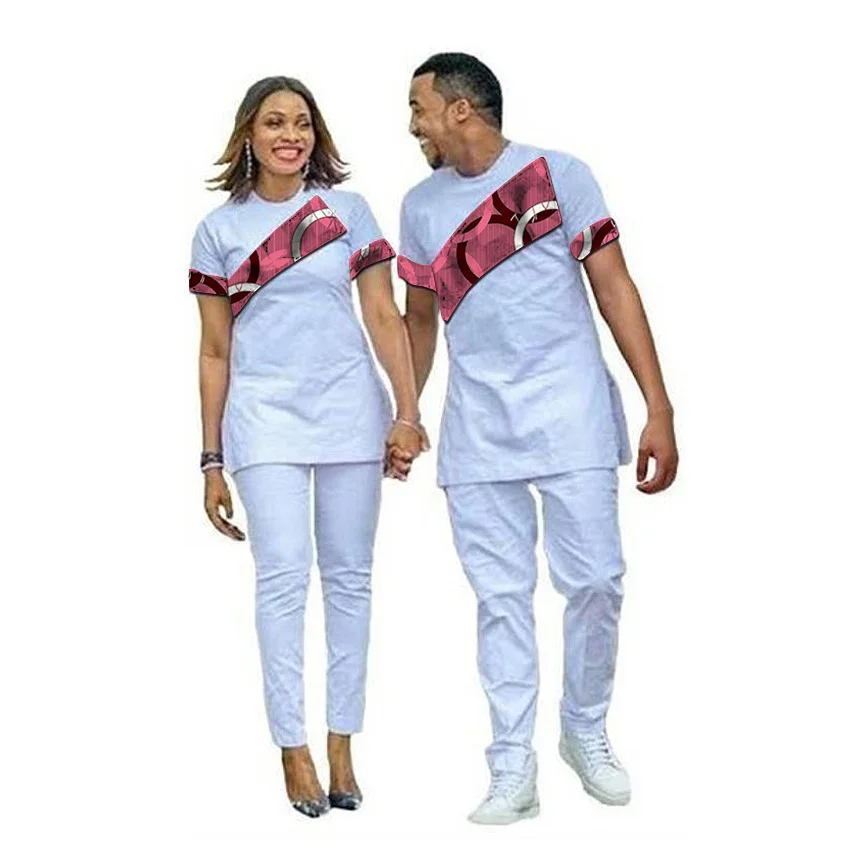 

African fashion Couples dress dashiki shirt with pant African print with white mix tops+trousers unsex clothing customized