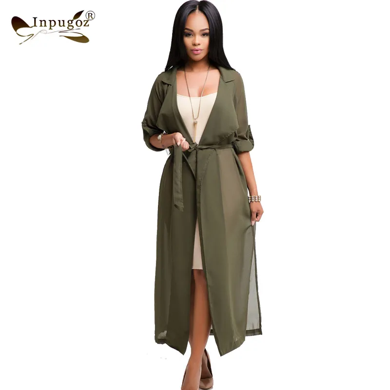 

Hot Summer Long Style Chiffon Trench Elegant Women Open Trench Casual Coat