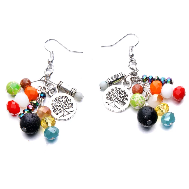 

7 Chakra Tree of Life Natural Stone Beads Dangle Earrings Bohemia Style Silver Color Tassel Earrings For Women