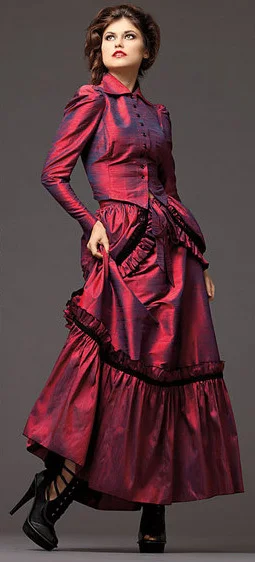 Two Pieces Burgundy/Black Victorian Steampunk Bustle Dress-in Dresses from Women's Clothing on 
