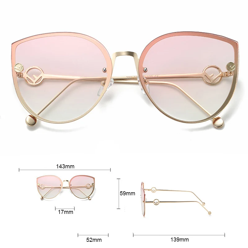 2019 Cat Eye Vintage Brand Designer Black Mirror Sunglasses For Women Metal Frame Reflective Lens Sun Glasses zonnebril dames