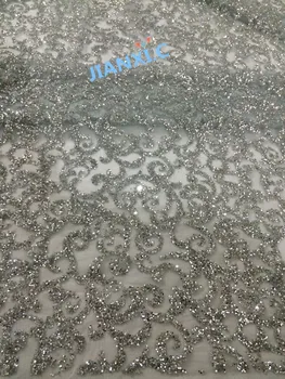 

sparkle and Newest design Jolin-16888 tulle mesh lace fabric silver glued glitter lace fabric