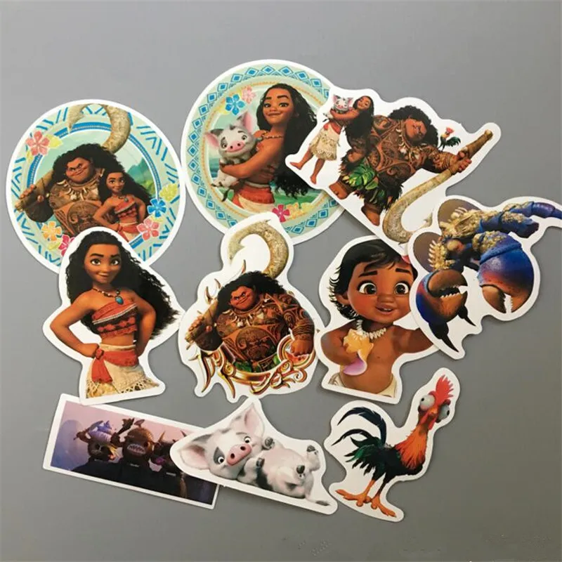 Disney игрушка с моаной Vaiana Boneca забавные Стикеры 10 шт./компл. наклейка для автомобиля портативных уход за кожей лица маска Велосипедный спорт мотоцикл Тетрадь Водонепроницаемый стены Стикеры