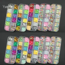 12 сеток/Наборы Блеск для ногтей смешанные блестки зеркало/мерамид/сахар Круглый DIY хлопья украшения для ногтей