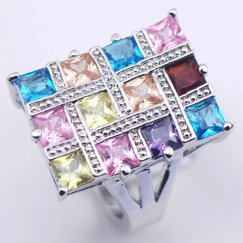 

Morganite Blue Garnet Pink Crystal Zircon Women 925 Sterling Silver Ring F539 6 7 8 9 10 11