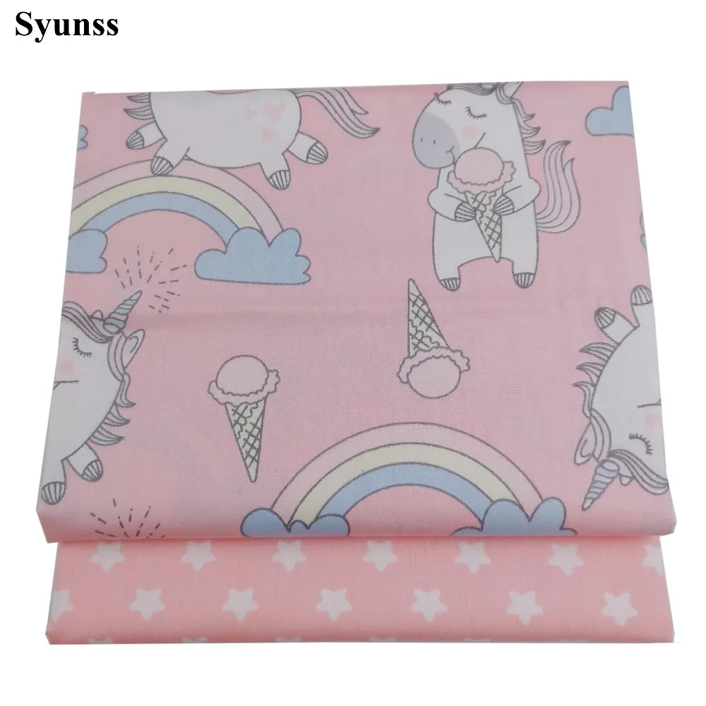 

Syunss Pink Cartoon Stars Printed Cotton Fabric DIY Tissue Patchwork Telas Sewing Baby Toy Bedding Quilting Tecido The Cloth