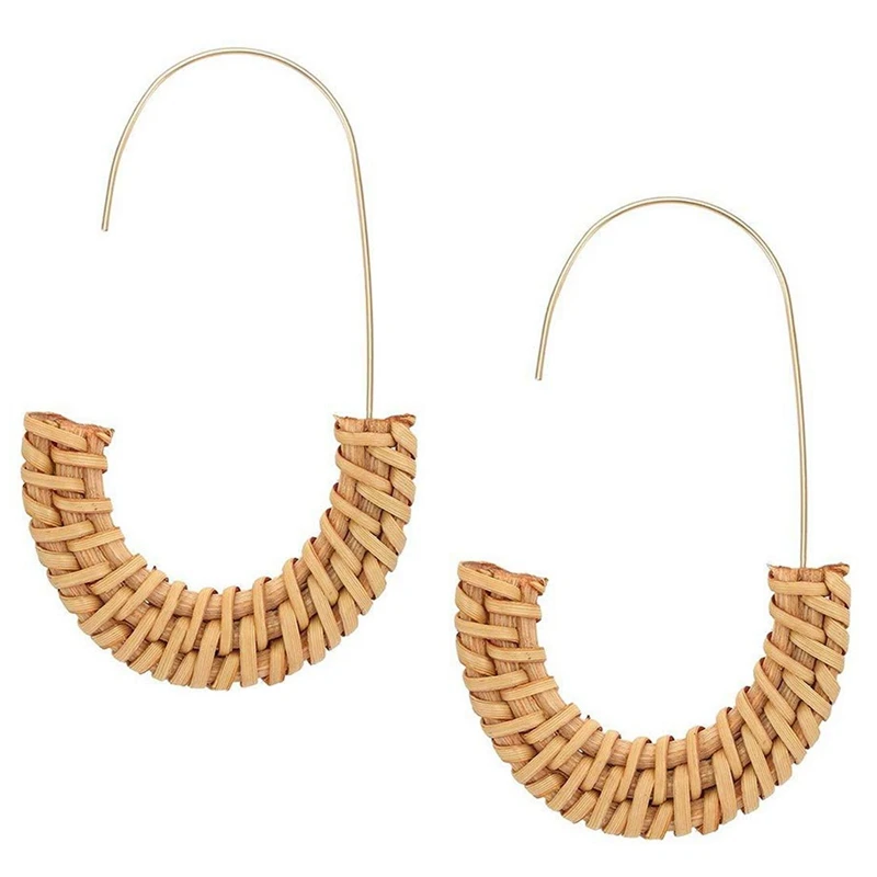 

Woven Rattan Hoop Earrings Handmade Wicker Braid Straw Knit Wire Drop Dangle Stud Earrings Lightweight Boho for Women Girls