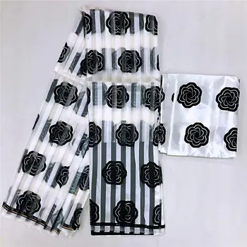 

Flower Pattern African Printed Satin Silk Fabric with Organza Wax Prints Design 4yards Organza Chiffon and 2yards Silk Fabric 30