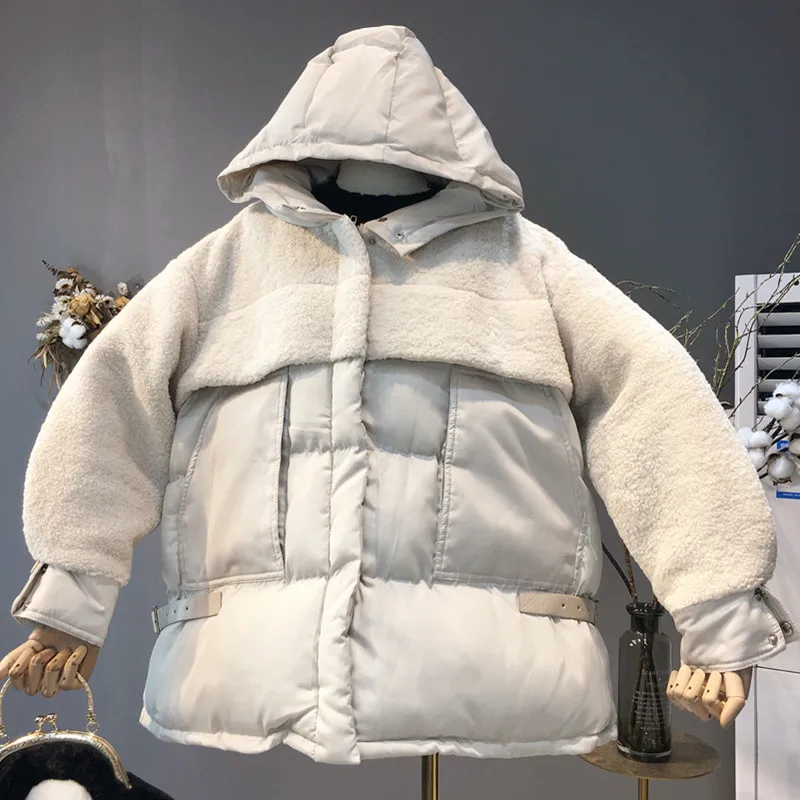 

2018 Korean Fashion Chic Cotton Coats Women Warm Thick Coat Female Winter Loose Hooded Casual Parkas Imitation Lamb Jackets
