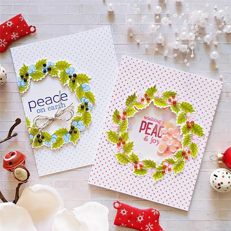 

YaMinSanNiO Circle Wreath Dies Peace Word Flowers Metal Cutting Dies and Stamps New Scrapbooking Photo Album Cards Decor New