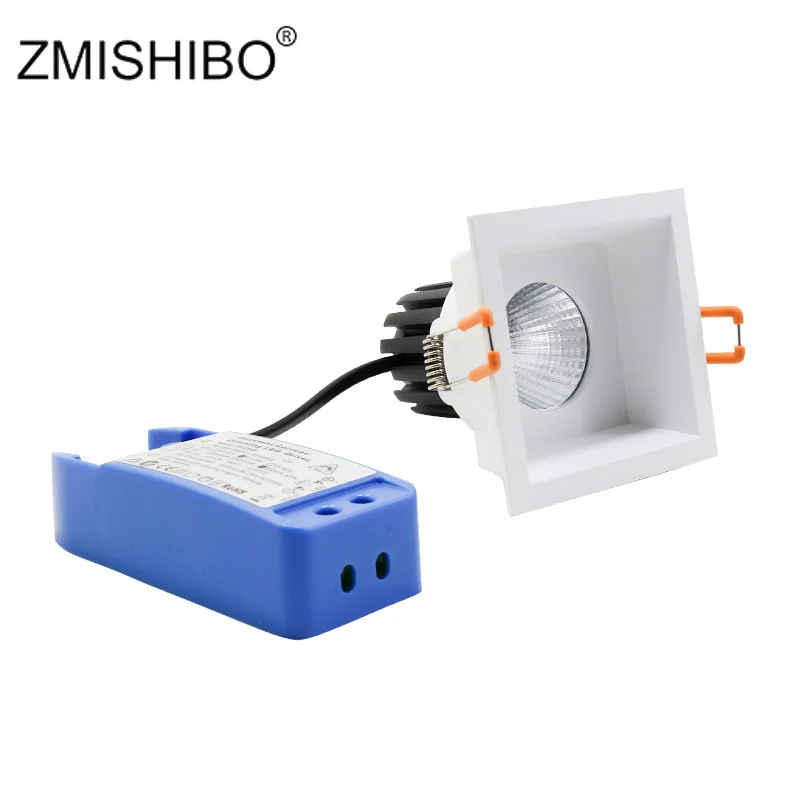 

ZMISHIBO LED COB Downlight Square Cut Hole 75mm Ceiling Lamp Aluminum 220V-240V Replaceable Light Source Isolated Driver 6W-15W