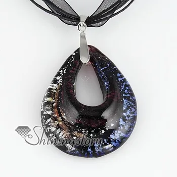 

teardrop glitter sliver foil murano glass pendants for necklaces jewelry jewellery cheap fashion jewellery
