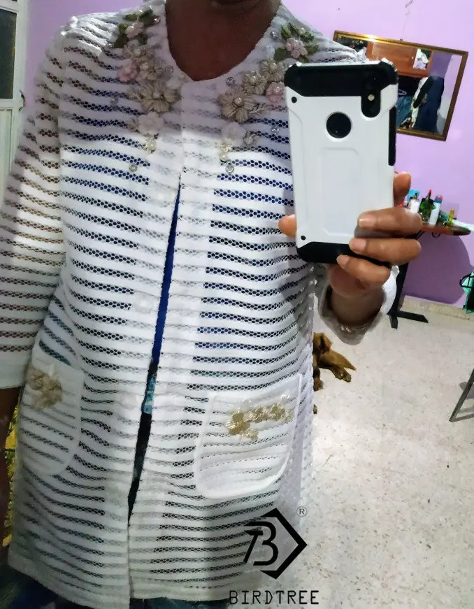 incredible 2018 Autumn Women's Long Coats Fashion Long Sleeve Beaded Hollow Out Embroidery Tops Striped Ladies