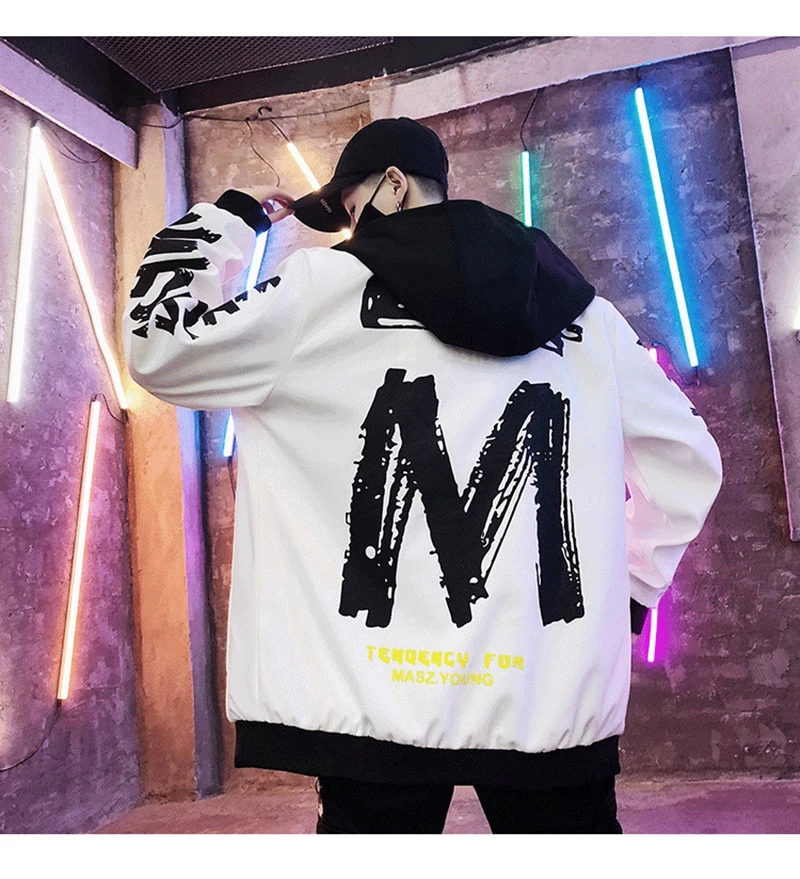 Patchwork Oversize Windbreaker Pullover Jackets Male Coats Vintage Varsity Jacket   (4)