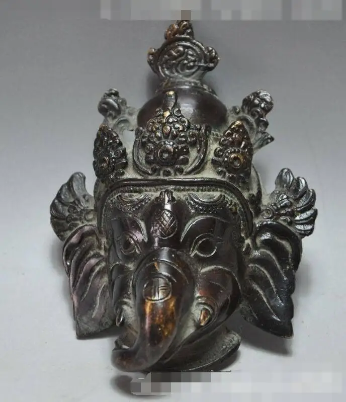 

S01308 Tibet Buddhist temples Bronze Exorcisms Elephant Jambhala head Mask statue B0403