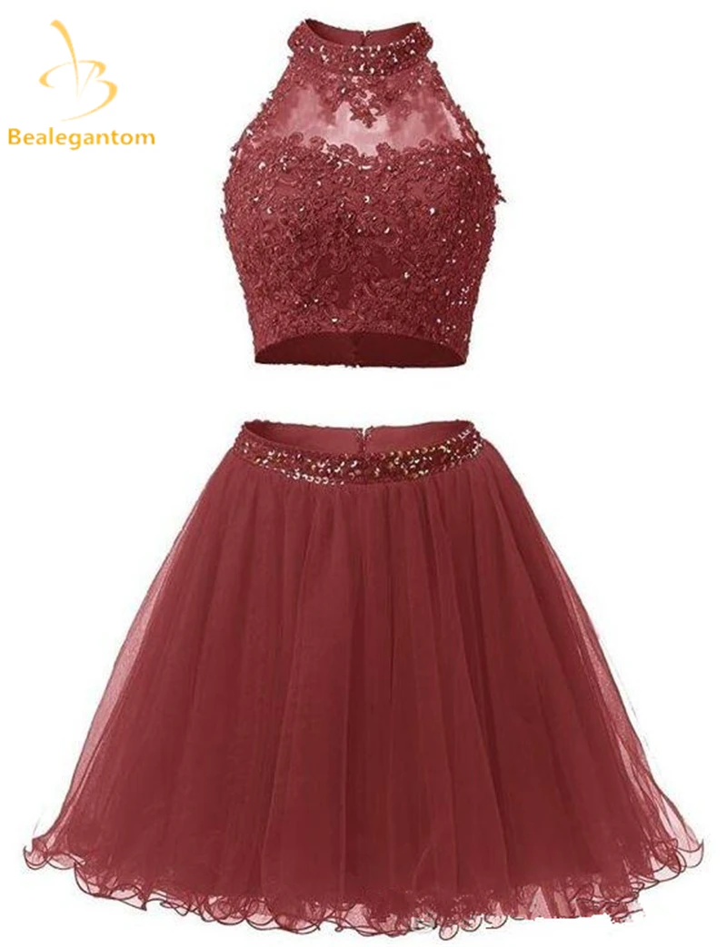 

Bealegantom New Mini A-Line Two Pieces Short Homecoming Dresses 2018 With Appliques Prom Party Dresses Graduation Dress QA1168