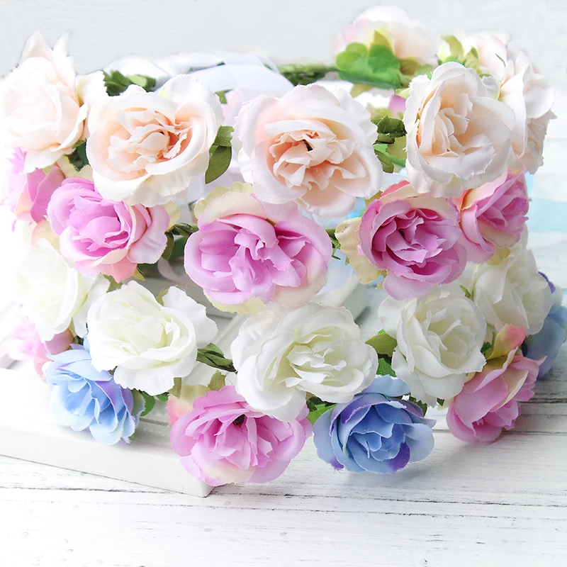 

Decoration Artificial Peony Flowers Garland plastic frame Flower crown light blue wedding floral headpiece flower girl wreath