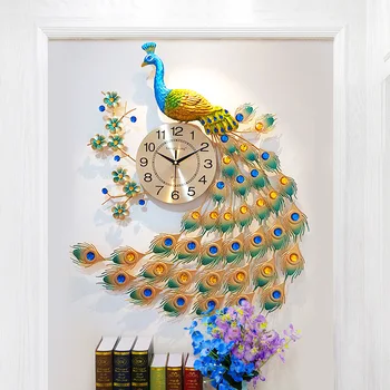 

Chinese Peacock Wall Clock Living Room Silent Wall Watch Home Decor Clock Wall Modern Design Large Metal Digital Wall Clocks