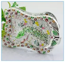 Newly crystal peacock pattern russian mirrors,metal folding mirror,jewelry folding mirror