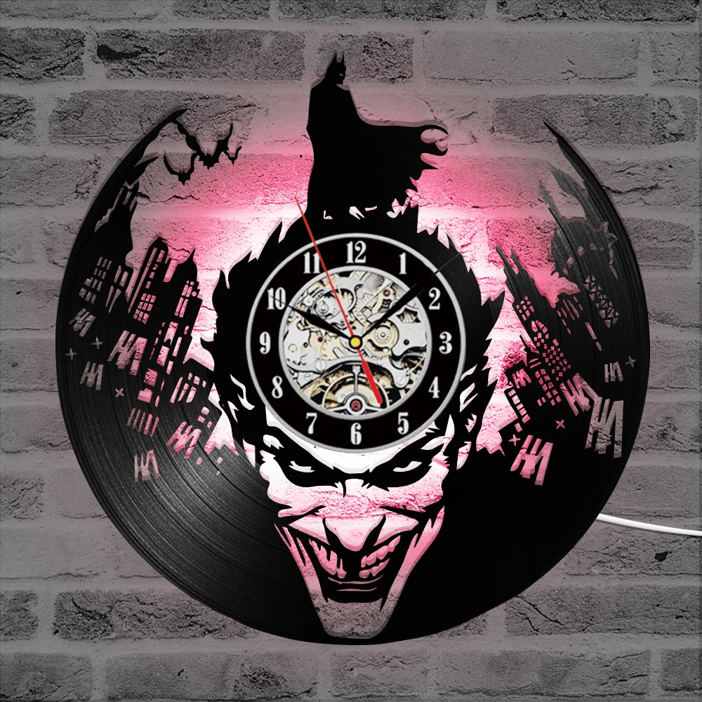 CD Record Wall Clock 3D Vinyl Wall Watch Classic LED Lighting Clock Wall Decorative Hanging Vintage Art Decor Clocks