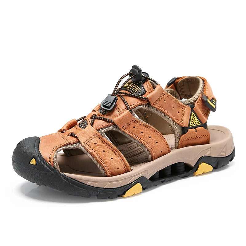 

Hole Shoes Male Sandals Genuine Leather Crocse Clogs Mens Shoes Sandalias Hombre Sandles Sandalet Summer Croc Sandali New 2019