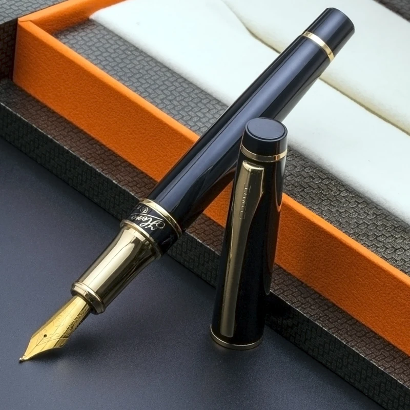 

Luxury Gold Clip Black Fountain Pen 0.5mm Iridium Point 0.8mm Bent Nib Art Calligraphy Pens with A High-end Gift Box