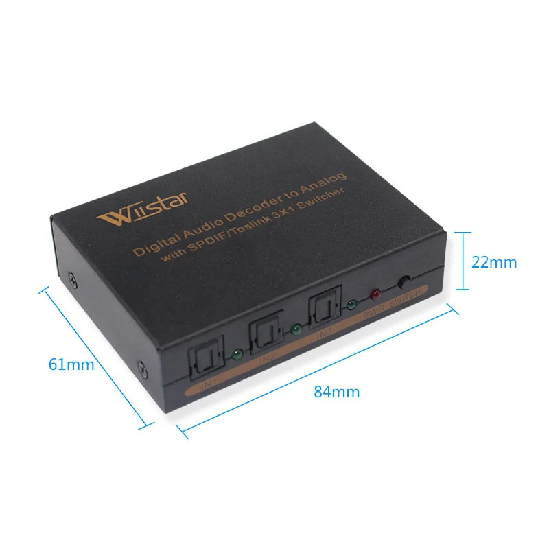 Wiistar 3 to 1 Way Optical TOSLINK Selector Splitter Box Digital Audio decoder support AC3/DTS