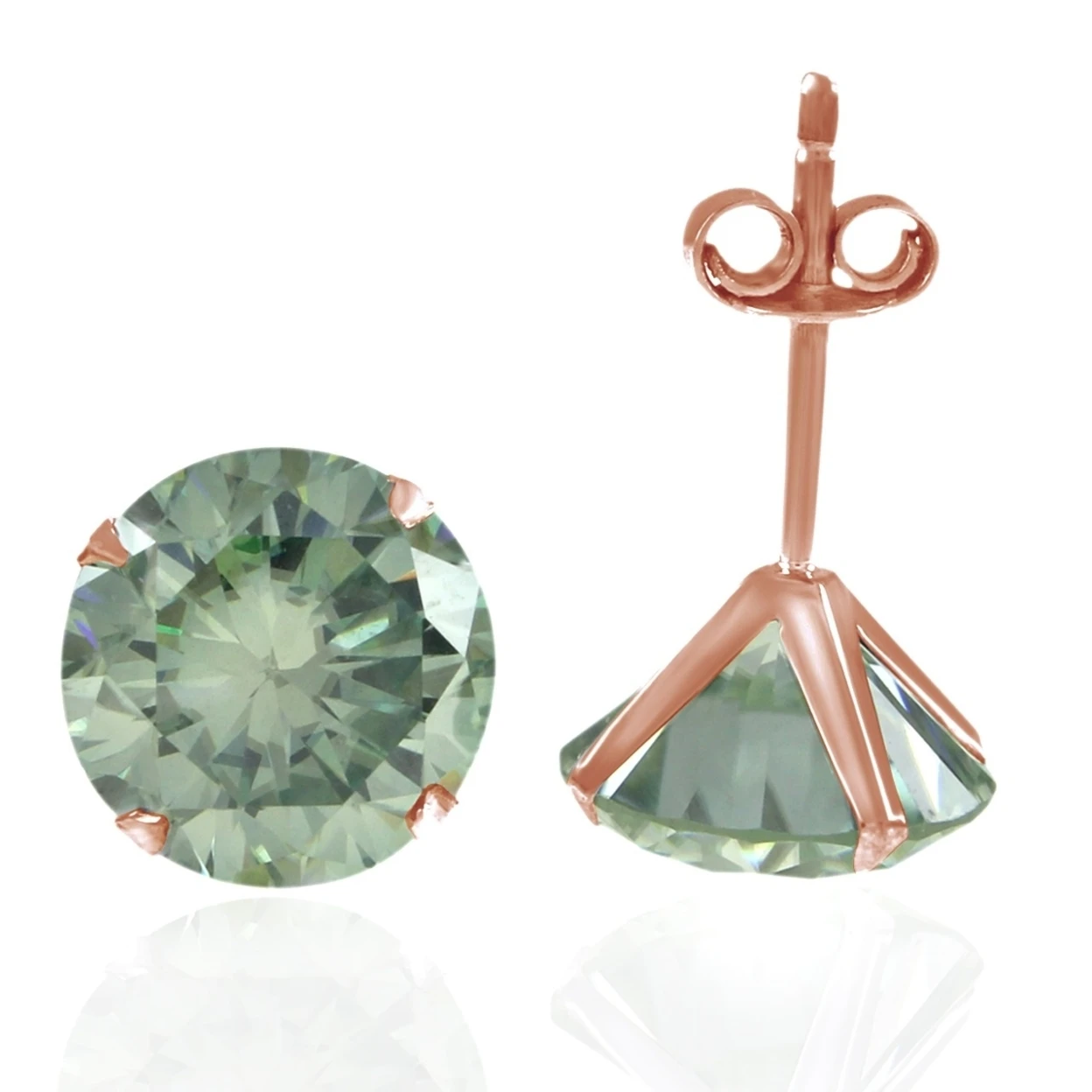 1.50ct Brilliant Cut Light Green Moissanite Diamond 14k Rose Gold Stud Earrings (1)