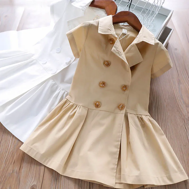 

Summer Girl Turn-collar Double-breasted British Style Girl Dresses Wholesale Kids Kids Fashion 2019 Dresses