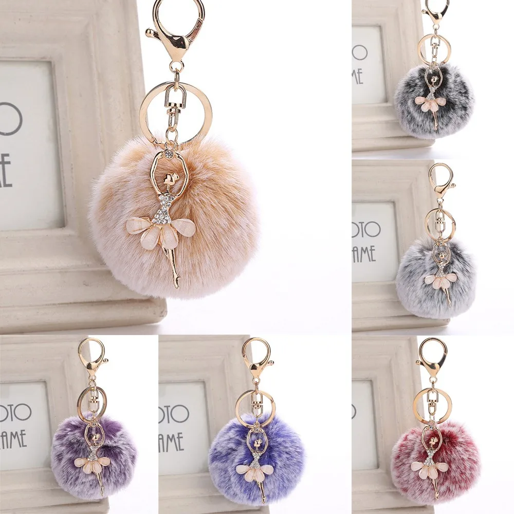 

8CM Cute Dancing Angel Keychain Pendant Women Key Ring Holder Pompoms Key Chains