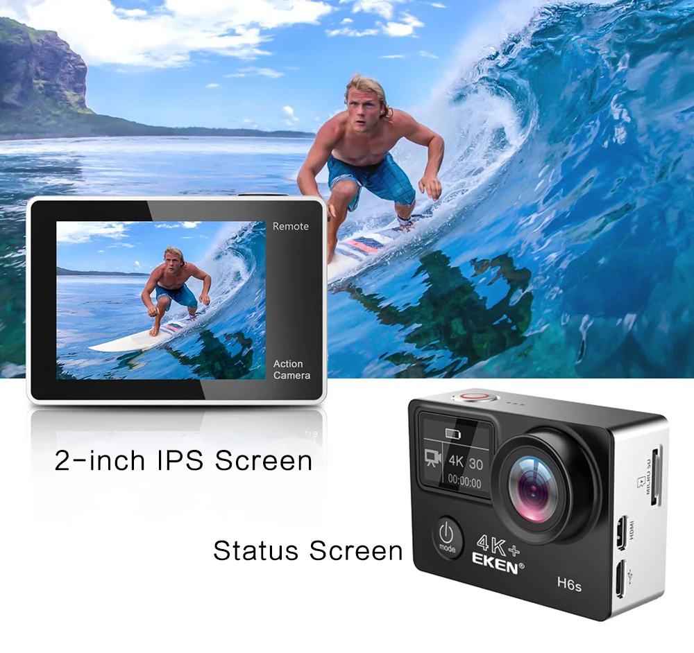 Eken H6s экшн-камера 4 K Ультра HD WIFI EIS электронная стабилизация изображения Водонепроницаемая камера 4 K+ 1080 P Pro Sport DV Deportiva