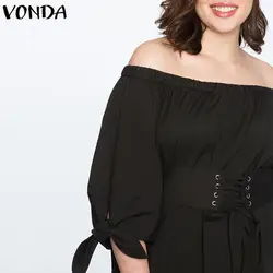 Для женщин блузки для малышек осень 2019 г. пикантные туника с открытым плечом рубашки мальчиков VONDA модные повседневное Slash средства ухода за