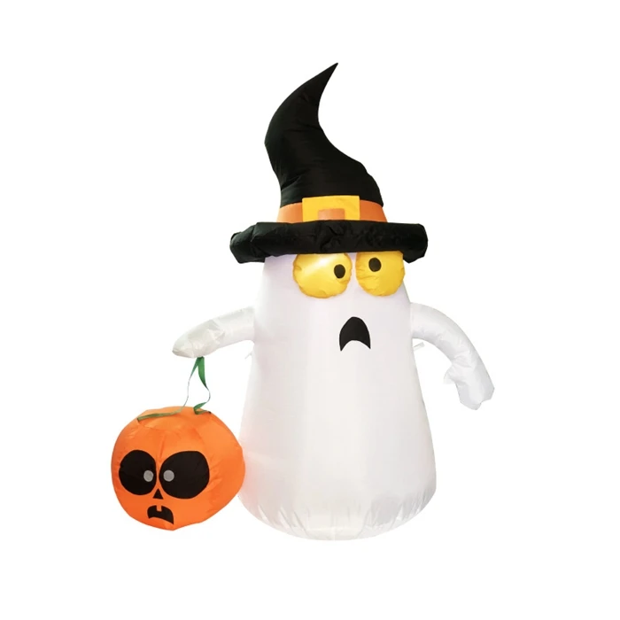 120CM 4 Foot Inflatable Ghost With Witch Hat Holding Pumpkin Bag ...