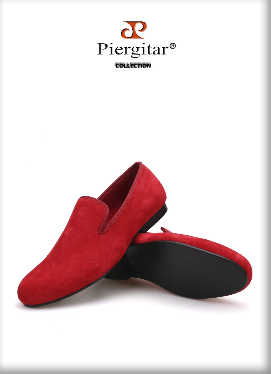 Piergitar/Новые ручной работы красного цвета бархатные мужские лоферы праздничная и Свадебная обувь для мужчин для Тапочки большого размера