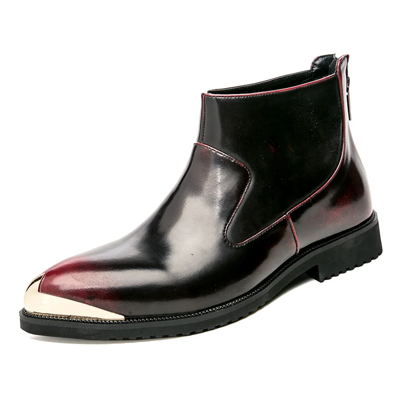 Всесезонная модная обувь с высоким берцем на молнии; публичная версия; кожаная обувь; Мужская обувь Bullock; Tenis Masculino Erkek Ayakkabi - Цвет: red 9912-80
