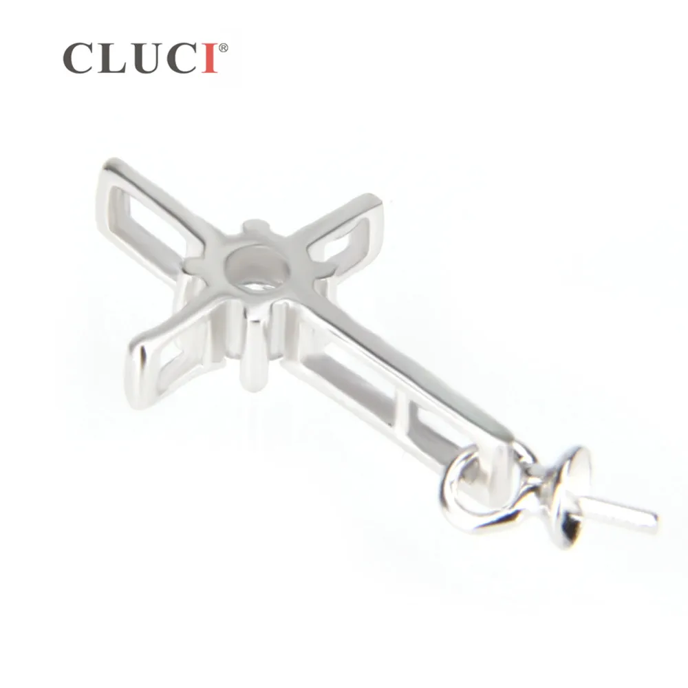 CLUCI Silver 925 Cross Shaped Pendant for Women Jewelry 925 Sterling Silver Pearl Pendant Mounting Zircon Cross SP011SB