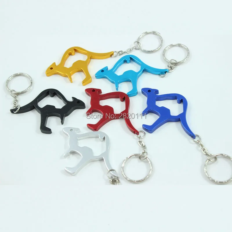 

Wholesale 12Pcs Aluminum Alloy Kangaroo Metal Bottle Opener Can opener with Key chain Promotional Gift- Free shipping