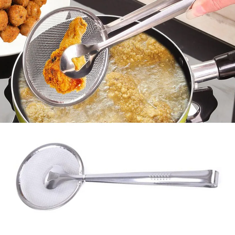 

2 In 1 Stainless Steel Colander Spoon Cooked Food Strainer Meat Drainer Clip Kitchen Cooking Tools Gadgets Clip Oil Filter