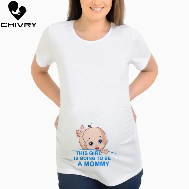 

Chivry Maternity T Shirt Women Summer Casual Cartoon Baby Print Short Sleeve Pregnancy Mama Shirts Breast Feeding Pregnant Tops