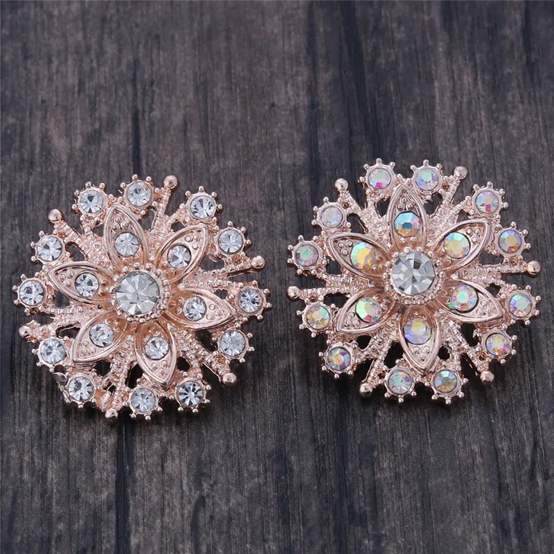 

10pcs/lot New Snap Jewelry Rose Gold Flower 18mm Snap Buttons with Rhinestone Charms Fit Silver Snap Bracelets ZA009