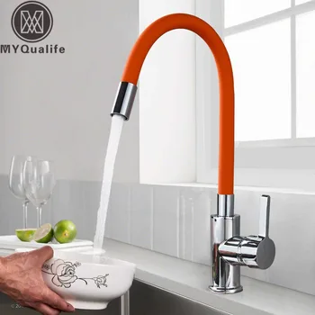

Orange Pipe Flexible Neck Kitchen Sink Faucet Chrome Universal pipe Hot Cold Kitchen Mixer Tap Deck Mounted Bathroom Kitchen Tap