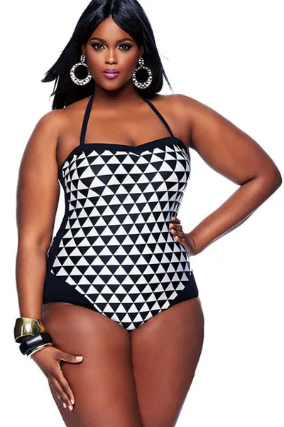 Black-White-Graphic-Print-Bandeau-1-PC-Plus-Size-Swimwear-LC41773-2